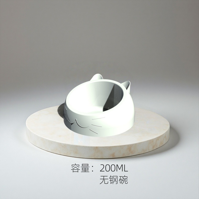 Celebridad de Internet de acero inoxidable gato tazón perro tazón doble tazón protección cervical gato tazón boca oblicua caliente comida para mascotas tazón gato suministros