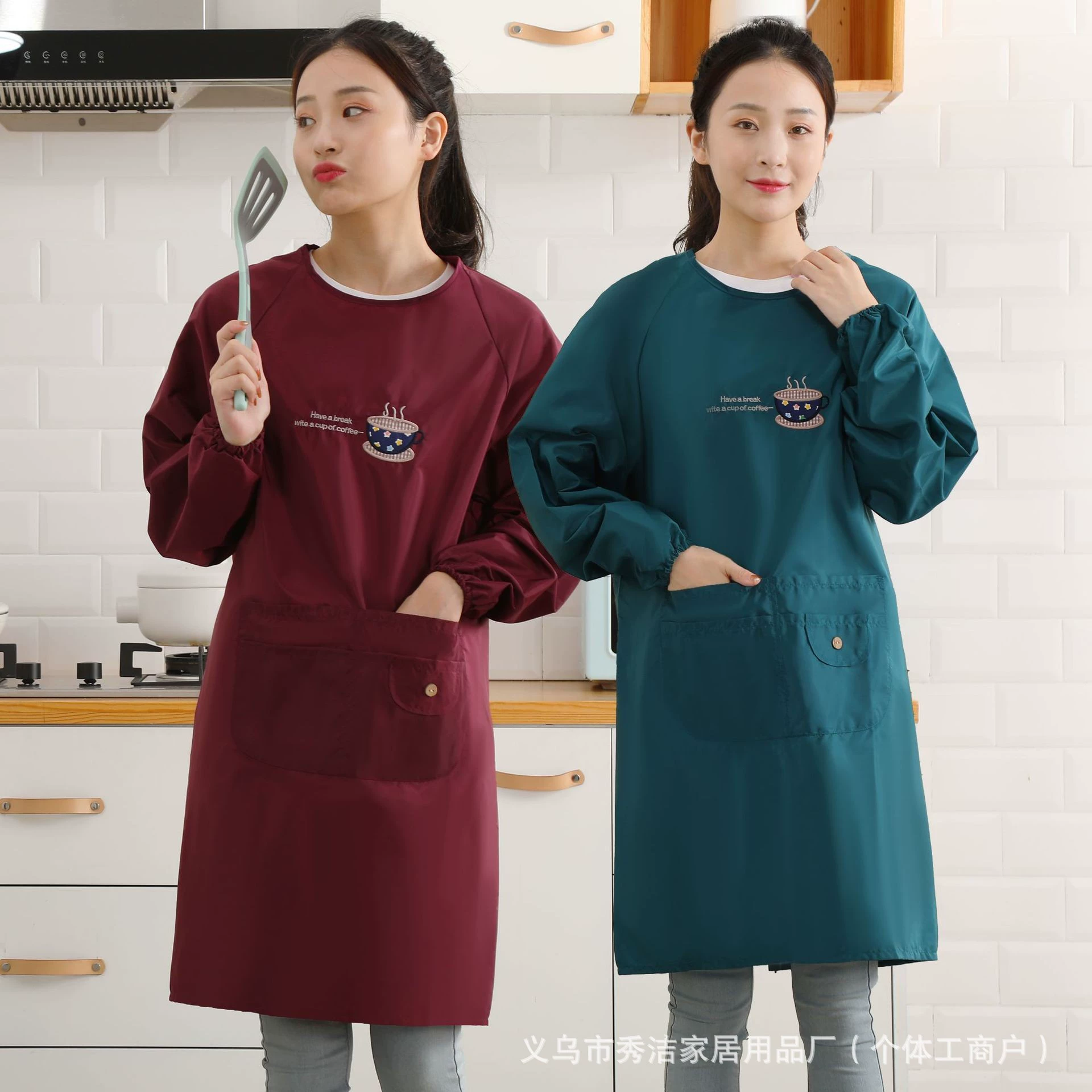 Водонепроницаемый взрослый плащ женский домашний тонкий кухонный фартук с длинными рукавами рекламный плащ рабочая одежда на заказ Логотип