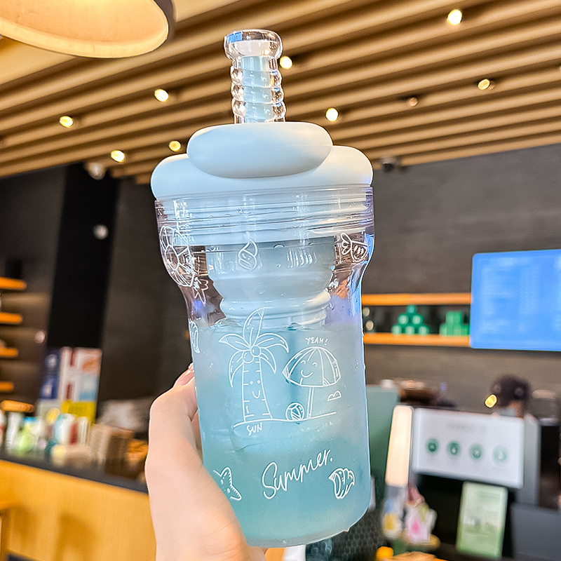 ウォーターカップ夏の女の子の見栄えの良いトリタンストローカップ 2025 新しい大容量ポータブルプラスチックカップ外出用|undefined