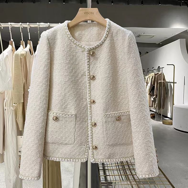 New Commuter Chanel Style Wool Coat Women's French Style Elegant Fashion Urban Women's Crewneck Button Coat