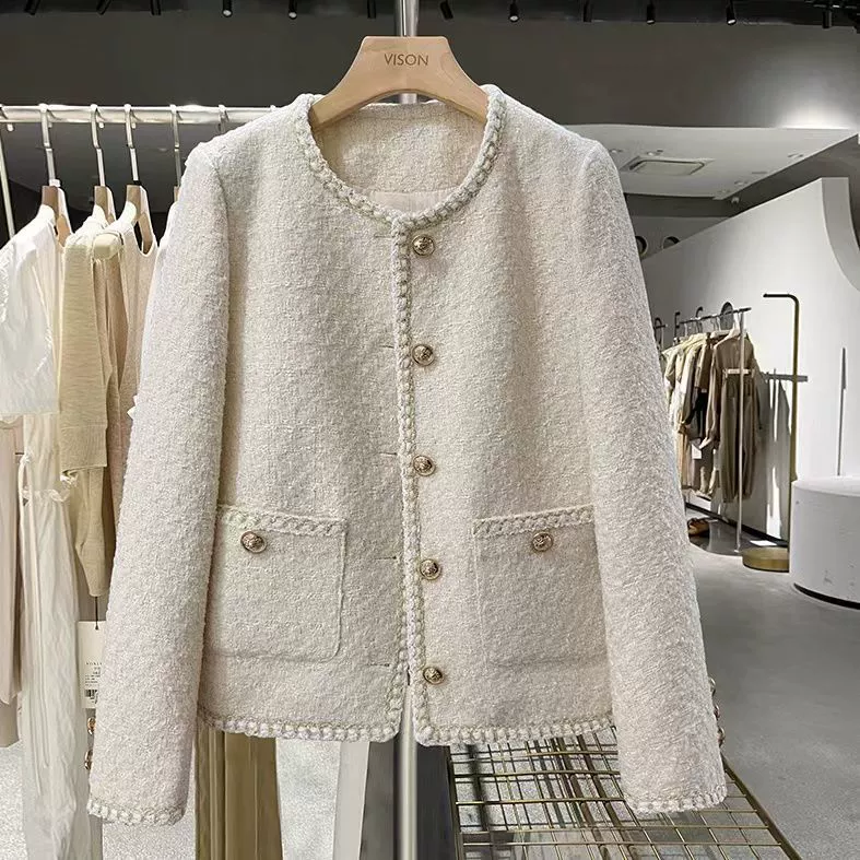Шерстящее пальто, модная куртка, стиль Chanel, французский стиль, западный стиль, круглого воротника