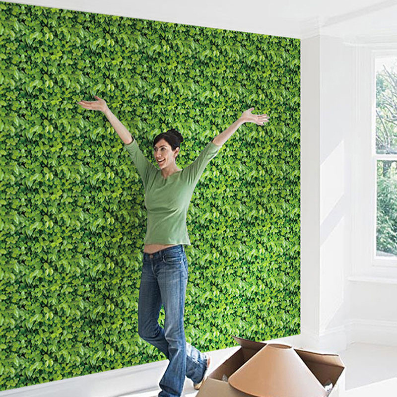 跨境专供绿植墙纸自粘草壁画背景墙PVC壁纸wallpaper田园风格
