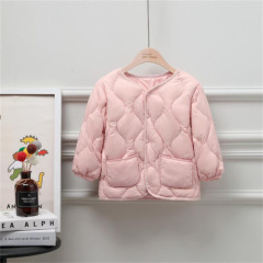 Cross-border supply new lightweight down jacket children's clothing collarless solid color short-button style long-sleeved down coat manufacturer