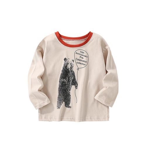 Malwee girls' clothes autumn new style European and American children's casual round neck long-sleeved children's wear T-shirt 