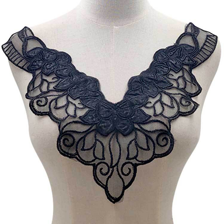 网底刺绣领花 色丁布胸花 重工网底贴布绣 假领子