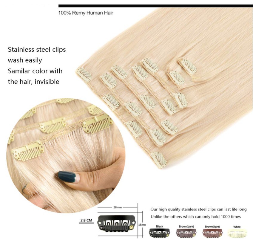 Straight Hair Wig Hairstyle Real Hair Wig For Women Hair Extension Hairpiece Clip Seven-Piece Real Hair Wig Set Clip In Human Hair