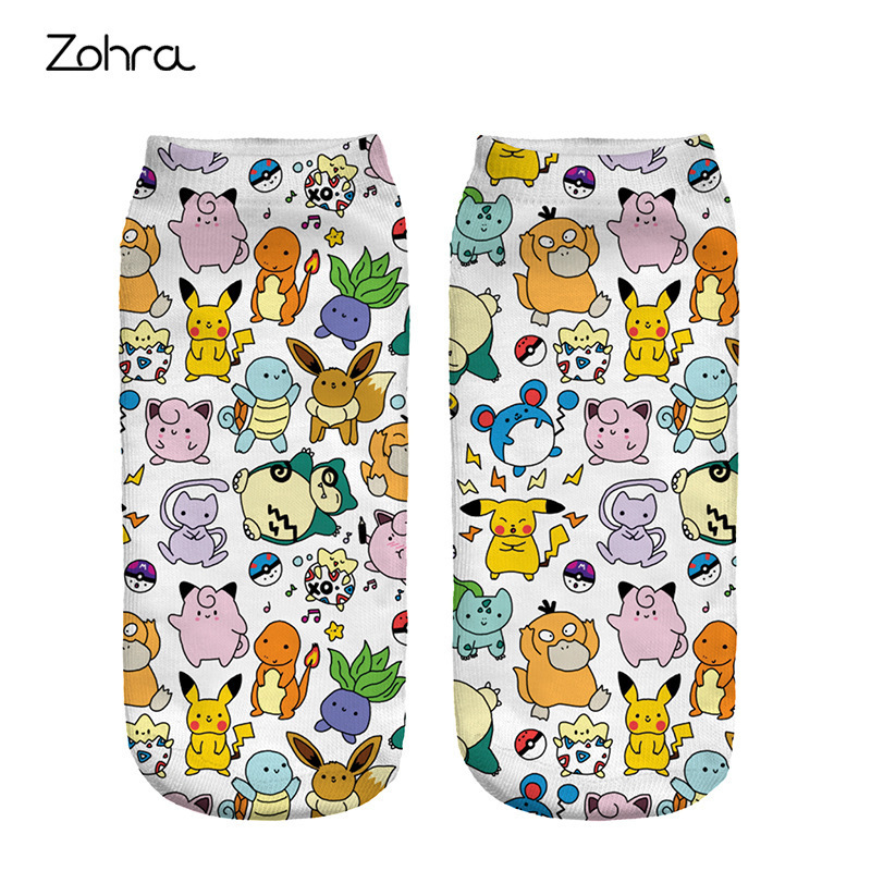 zohra spring and summer Four Seasons foreign trade 3D digital printing women's socks pokemon elf Pikachu cartoon socks