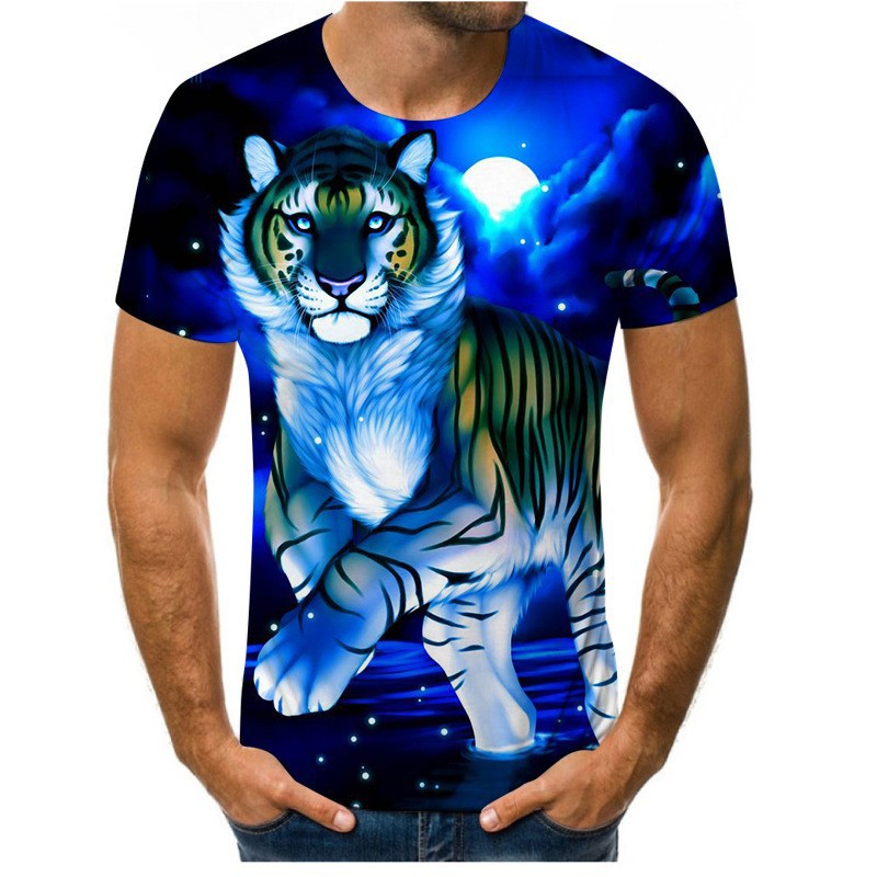 Venta caliente Forest Beast 3D impresión digital hombre calle salvaje hombro recto jersey transpirable suelta camiseta de manga corta