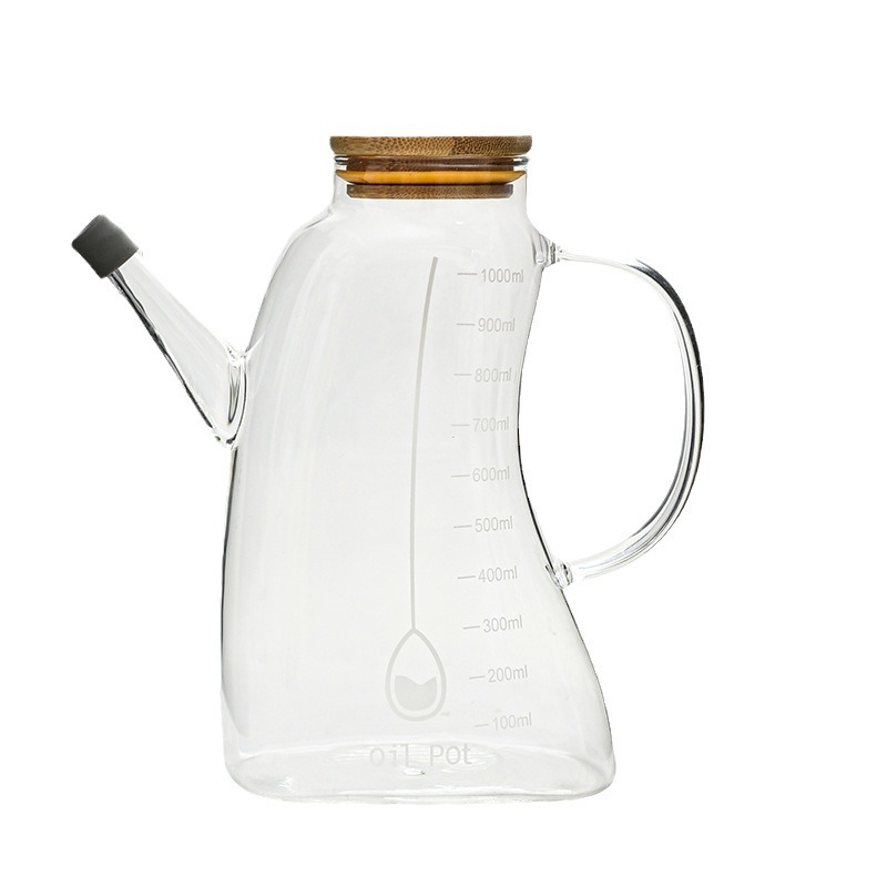 Olla de aceite de vidrio botella de aceite del hogar Olla cocina de gran capacidad salsa vinagre botella de condimento a prueba de fugas aceite no colgante con escala
