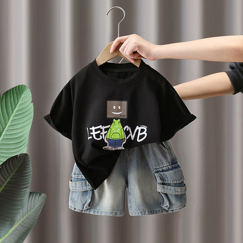 7269 Traje de camiseta de manga corta para niños 2025 Nuevo vestido de verano Ropa de moda coreana para niños Estilo fino de verano Calle frita