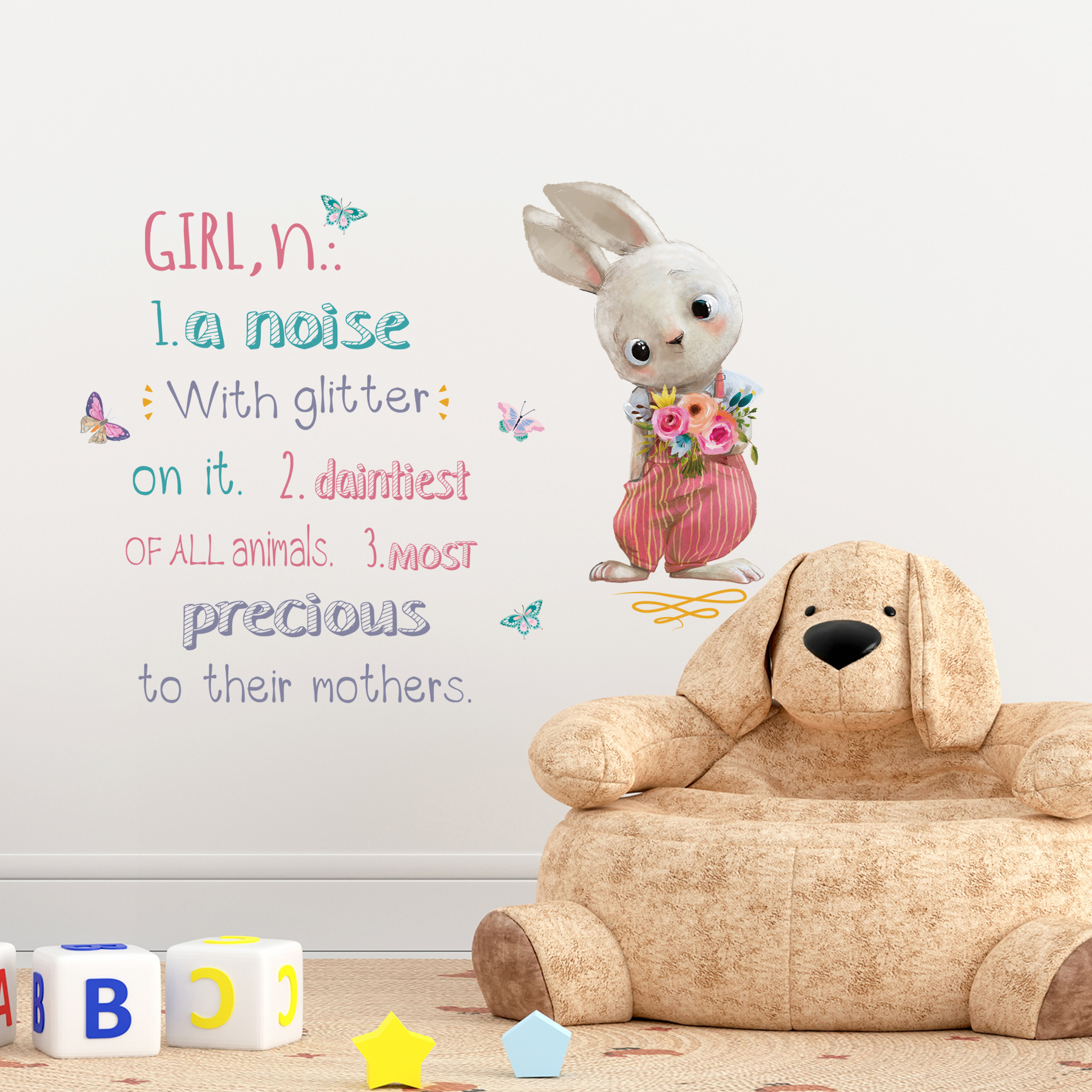 励志英文歪头兔女孩跨境可移除儿童房卧室背景装饰墙贴画MUP1616