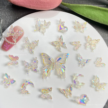 新款美甲饰品蝴蝶冰透电镀软陶蝴蝶美甲饰品混装树脂蝴蝶美甲素材