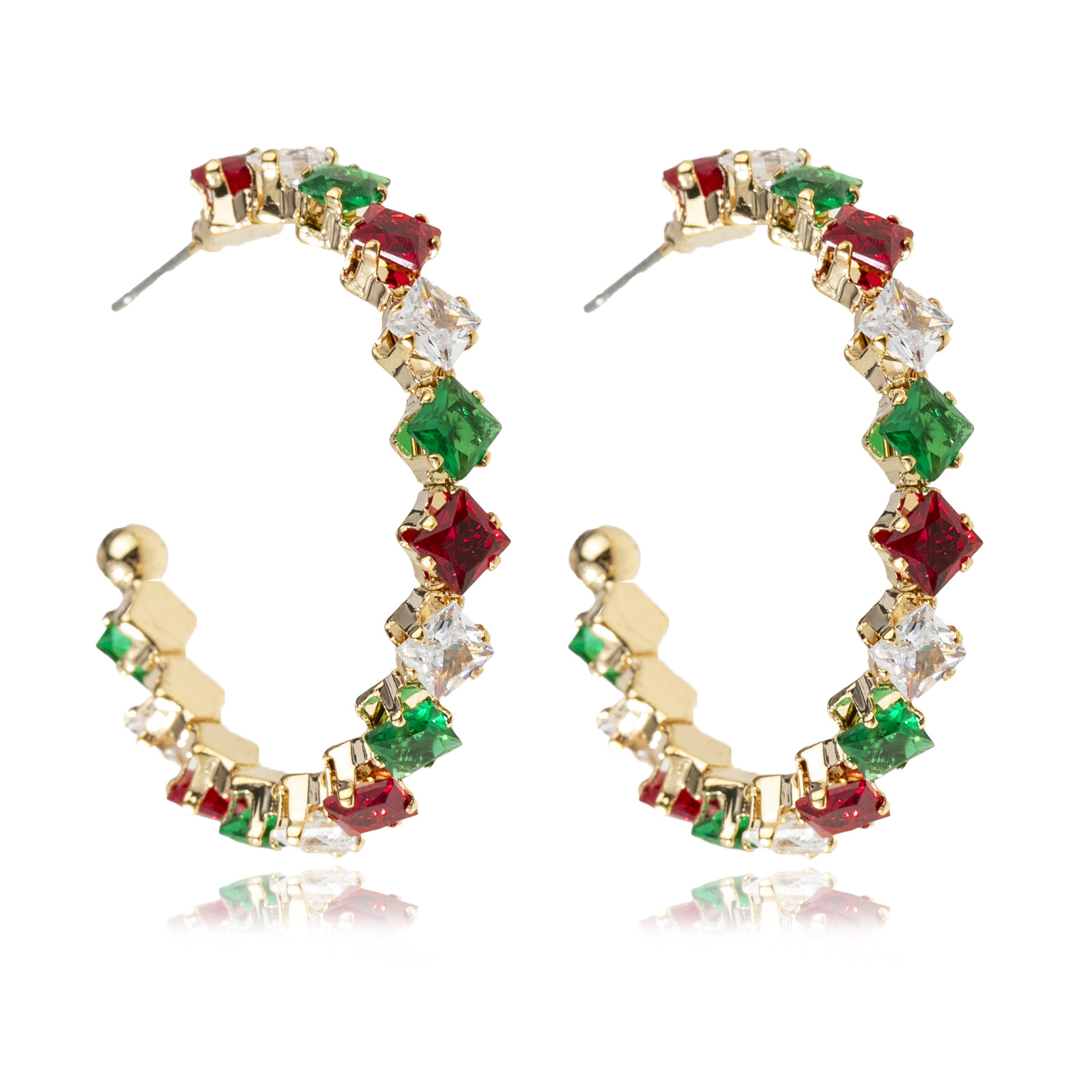 Cross-Border New Colorful Cubic Zirconia Round Earrings for Women Creative Fashion Personality Shiny Earrings Aliexpress Hot Sale