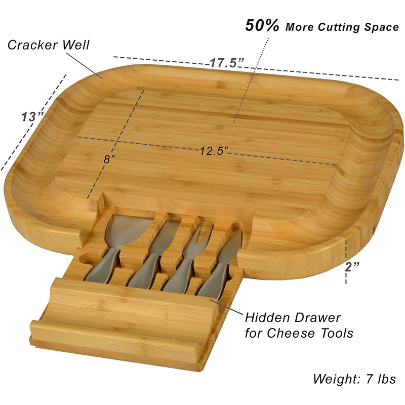Juego de caja de almacenamiento de cuchillos de plato de queso de bambú para el hogar, tabla de queso de cocina, juego de barbacoa de queso de bambú, tabla de cortar