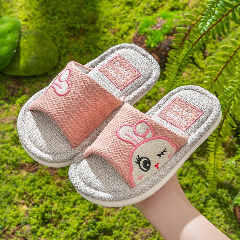 Children's Linen Slippers Summer Girls Indoor Non-slip Parent-child Baby Boys Spring and Autumn Soft Bottom Four Seasons Cotton and Linen Summer