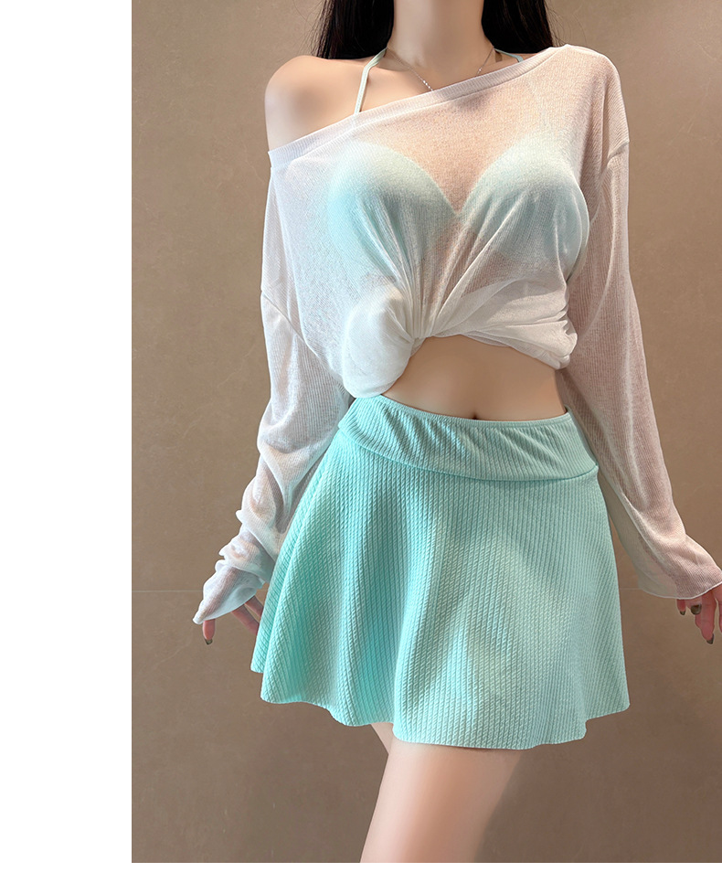 Plus Size Swimwear 3-Piece Set Tummy Control Bikini With Underwire & Long Sleeve Cover-Up For Women_ecoleips.com