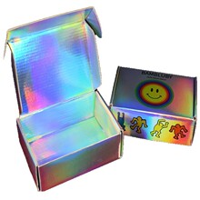 定制跨境幻彩镭射飞机盒瓦楞盒快递盒扁平邮购盒全息礼品盒UV印刷