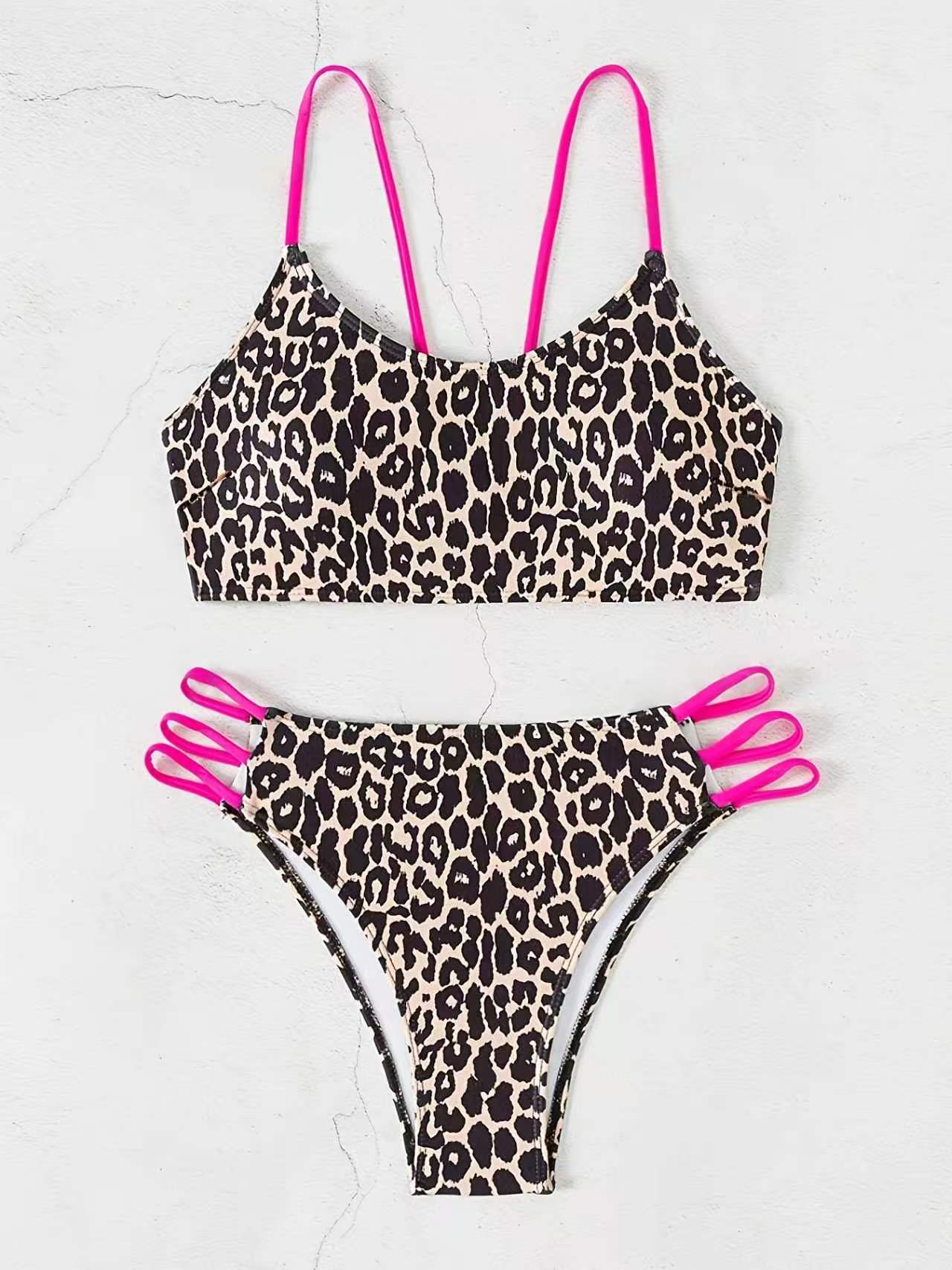 Sexy Leopard Print Two Piece Swimsuit With Hollow Out Straps_voghion.com