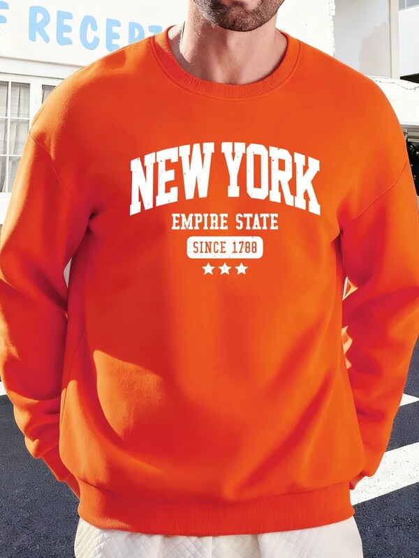 New York Empire since 1788 Country Print Men's Commuter Sweatshirts Plaid Pullover Soft