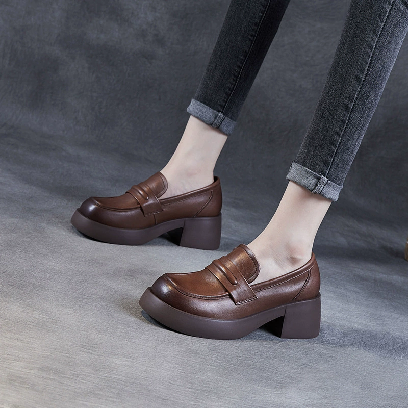 Первый слой из натуральной воловьей кожи с большой головой британские маленькие туфли обувь 2023 Новая Осенняя педаль на туфлях Le Fu