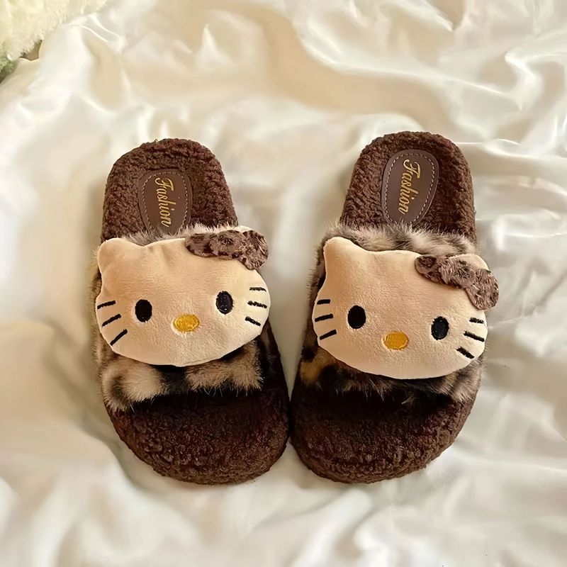 新款秋冬季豹纹猫棉拖鞋居家室内保暖家用防滑休闲时尚毛毛女棉拖|undefined