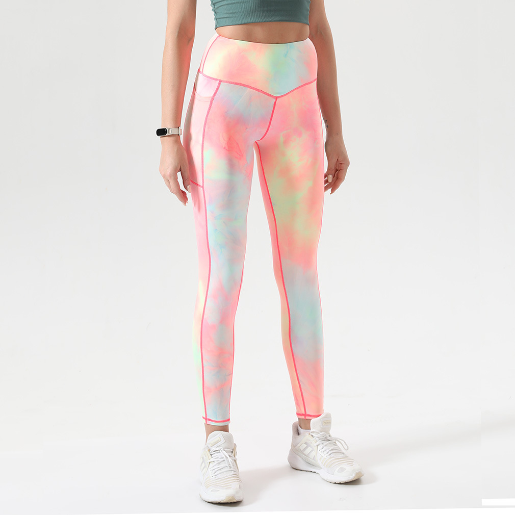 tie-dye high-waist tight with pockets high-elastic sports yoga pants nihaostyles wholesale clothing NSOUX85025