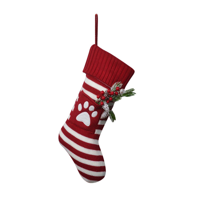 2025年新商品 ニット製赤と緑の足跡雪片ツリー柄クリスマスソックス クリスマス飾り クリスマスソックスギフトバッグ|undefined