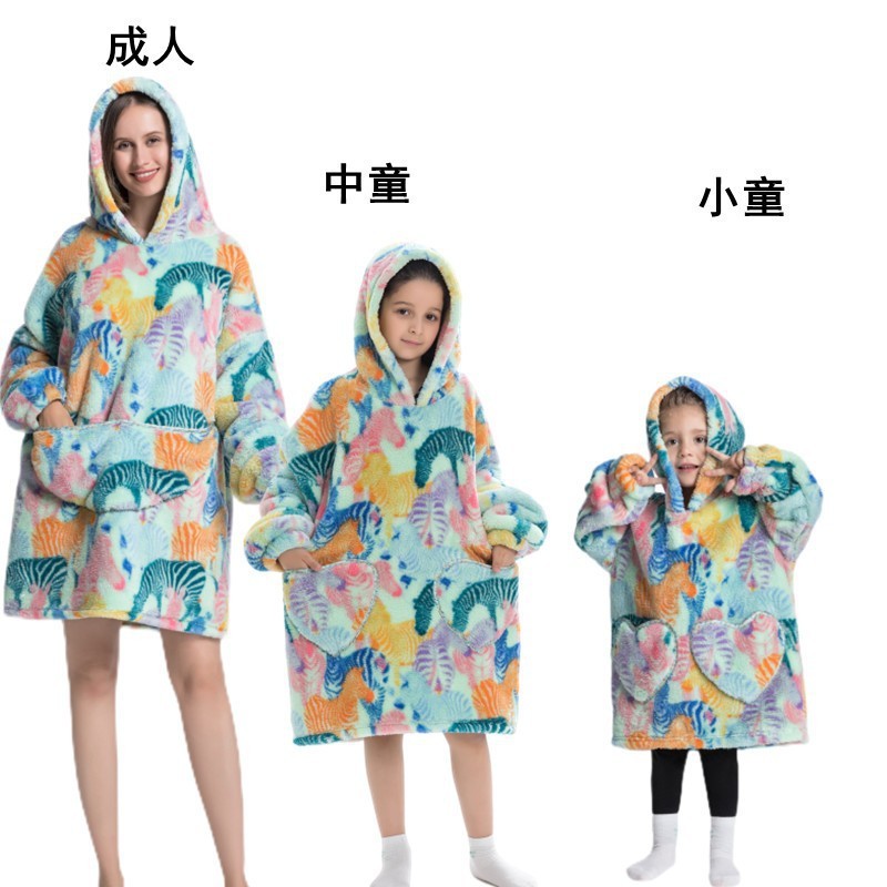新型の厚い防寒服の怠け者の絨毯の子供の漫画のかわいいパジャマの子供の帽子の衛衣の舒綿の絨毯の家の服|undefined