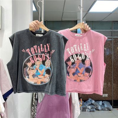 South Korea Dongdaemun Sleeveless T-shirt Women's Summer 2020 New Printed Loose Vest All-match Design Sense Top Clothes