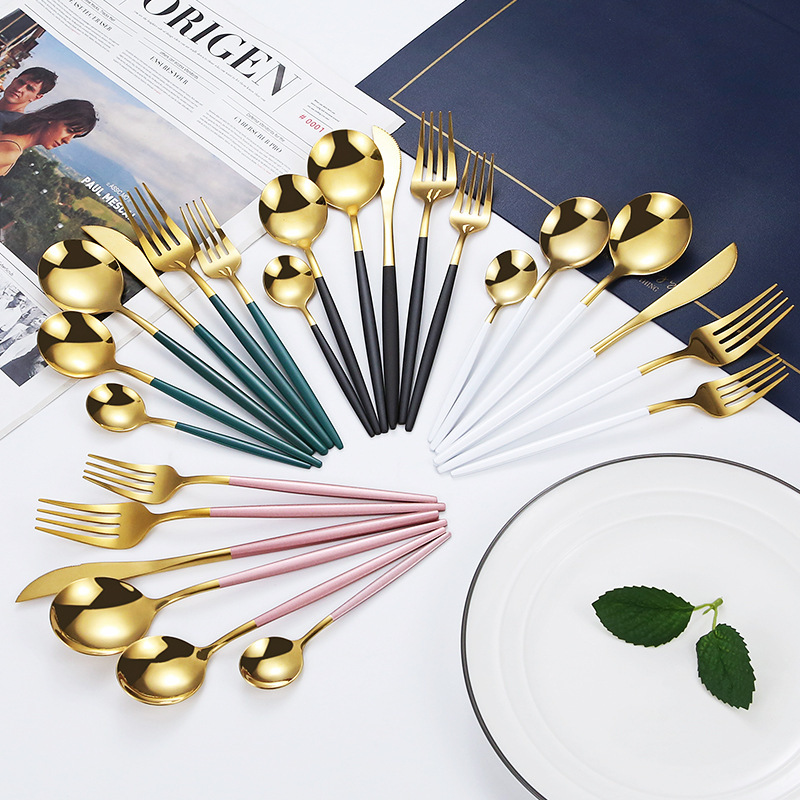 Cross-Border Stainless Steel Portuguese Knife, Fork and Spoon, Hotel Steak Knife and Fork, Dessert Spoon, Fruit Fork, Western Food Tableware Set