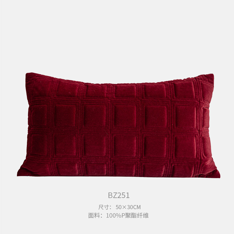30x50cm 빨간 벨벳 격자 무늬 허리 베개 케이스