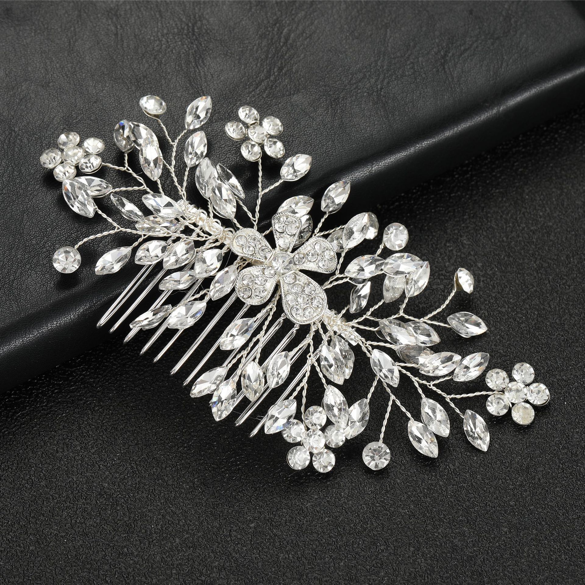 Bridal Wedding Accessories Alloy Flowers Diamonds Plum Hair Comb display picture 4