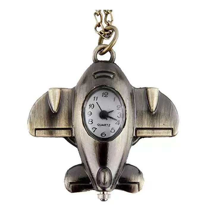 Cross-Border Retro Pocket Watch Pendant Necklace Airplane Pocket Watch Wholesale Necklace Convex Airplane Pocket Watch