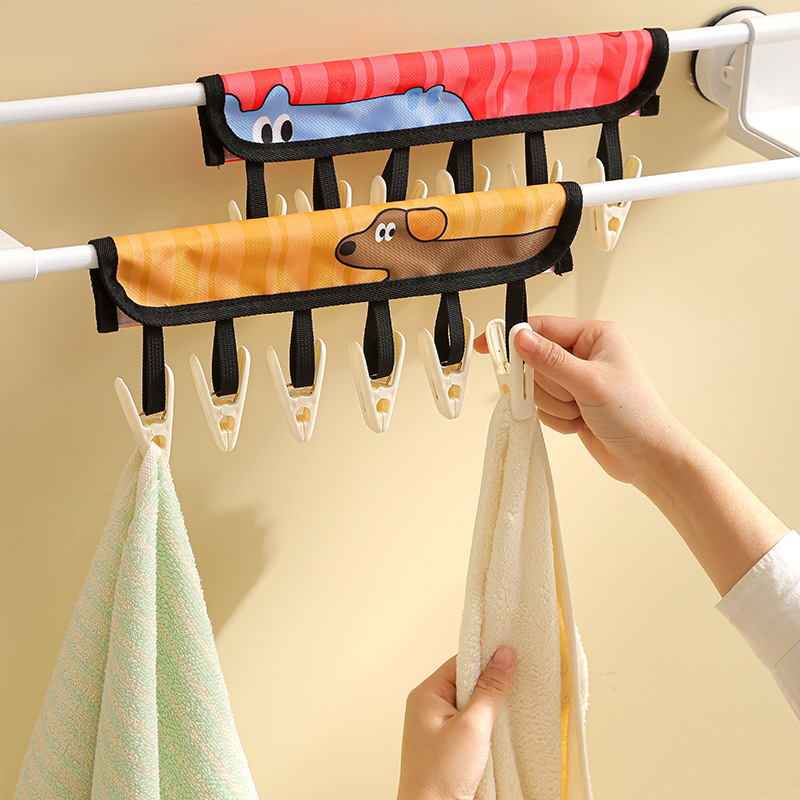Portable Fabric Clothes Hanger, Foldable Travel Underwear and Socks Clip Hanger, Punch-Free Organizing Clothes Drying Rack, Cross-Border