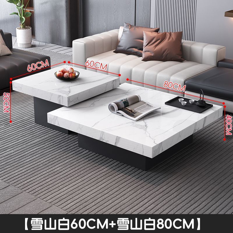 Nueva mesa de centro de losa de roca de estilo italiano, simple y moderna, apartamento pequeño de alta gama, sala de estar para el hogar, combinación cuadrada de lujo ligero