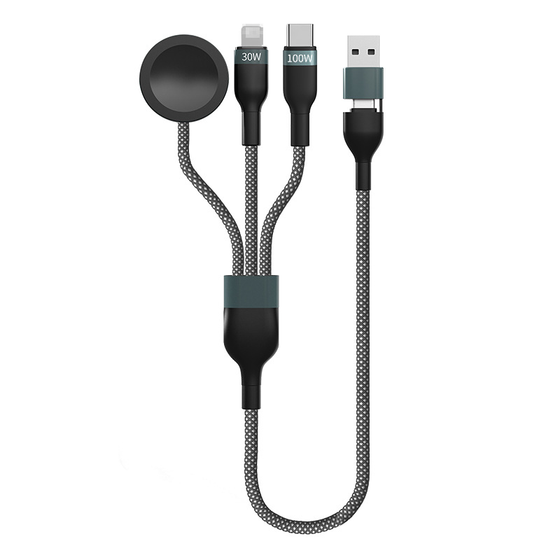 多機能PD100W 2in1編組データケーブル iWatch対応 マグネット式ワイヤレス充電データケーブル 急速充電ケーブル