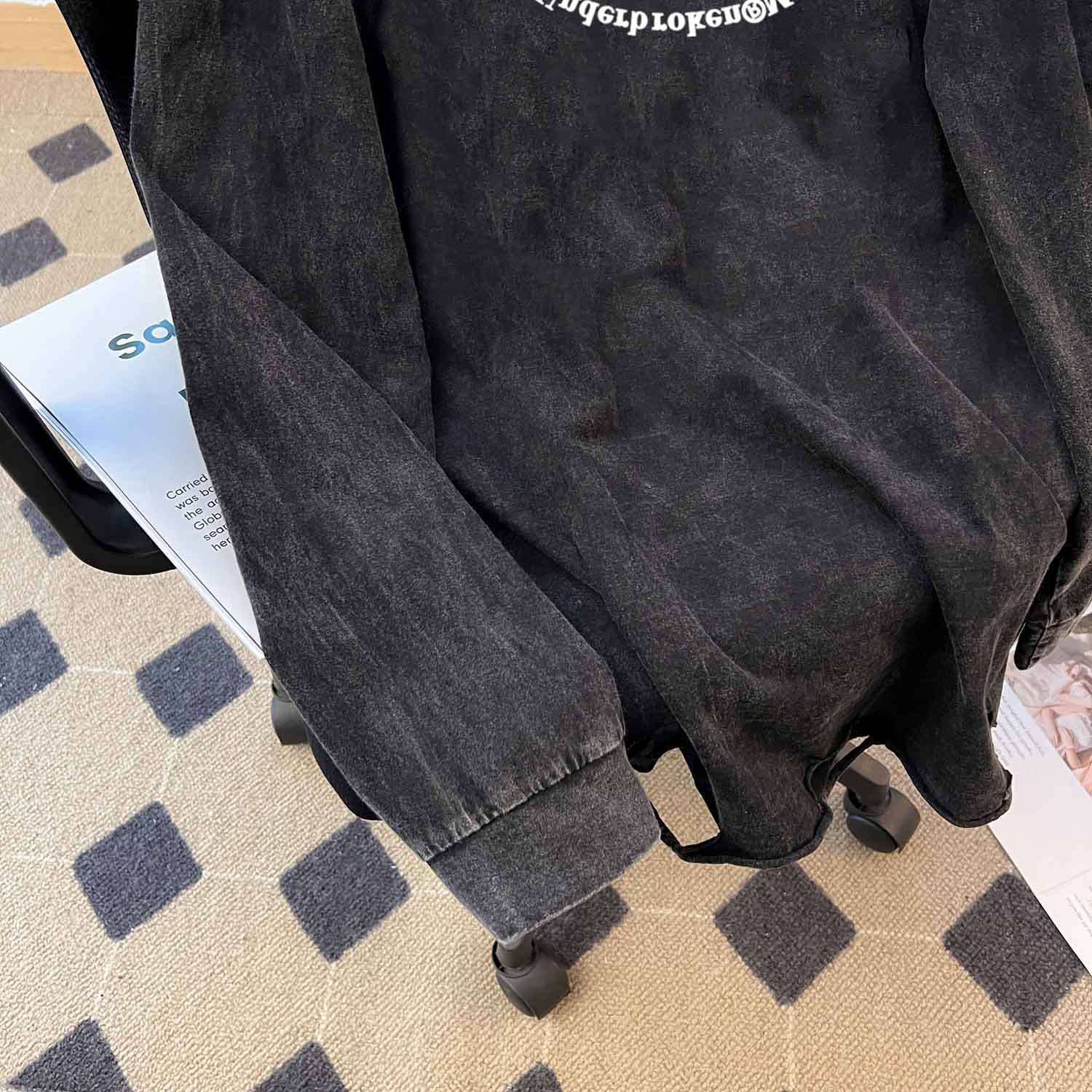 Washed Vintage Pure Cotton Loose Fitting Casual Pullover Spring Autumn Washed Worn round Neck Ripped Long T Shirt Women