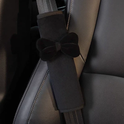 Girly Cute Bow Car Seat Belt Shoulder Cover Car Seat Belt Cover Goddess Anti-Strangle Car Interior Accessories (Seat belt shoulder pad) - single-black-bow-plush-shoulder-cover