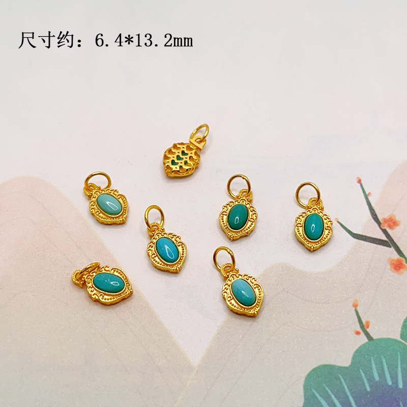 S925 Sterling Silver Gold-Plated Natural Turquoise Gourd-Shaped Fortune Bead DIY Jewelry Bracelet Pendant Spacer Bead Accessories