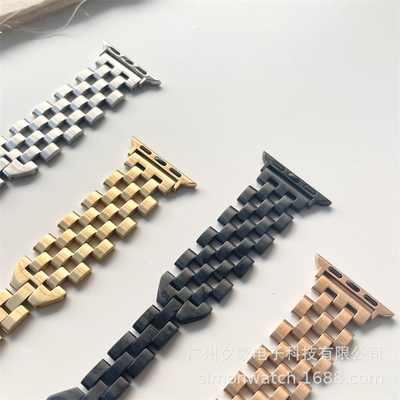 Compatible with Apple Watch Series 11 (10/987), Apple SE new hollowed-out five-bead stainless steel metal band