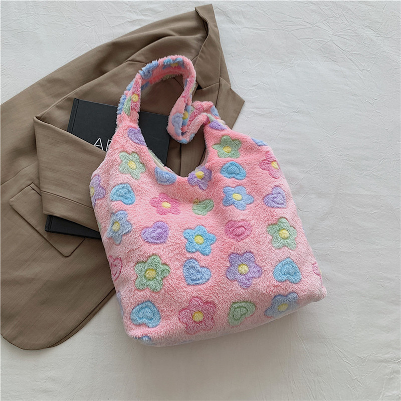 Moda suave simple elegante de gran capacidad de la felpa del bolso de hombro para las mujeres 2023 Otoño e Invierno Nuevo estilo Coreano bolsa de asas