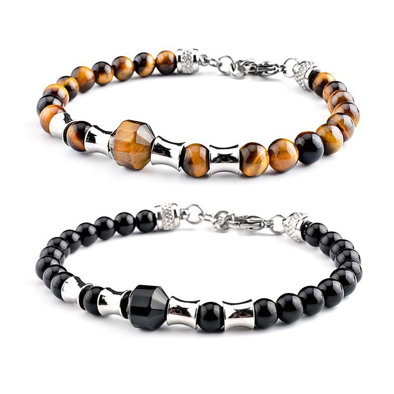 Stainless steel multi-sided 6mm Tiger Eye bracelet European and American domineering men's jewelry bracelet wholesale