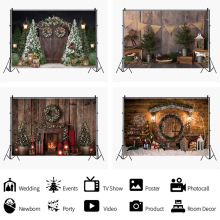 圣诞节花环木板复古外贸新款跨境写真材质摄影背景布影楼道具批发