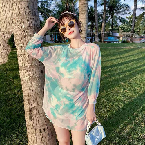 Women's swimsuit sports split three-piece conservative belly-covering slimming student small breasts gathered Korean style ins loose swimsuit