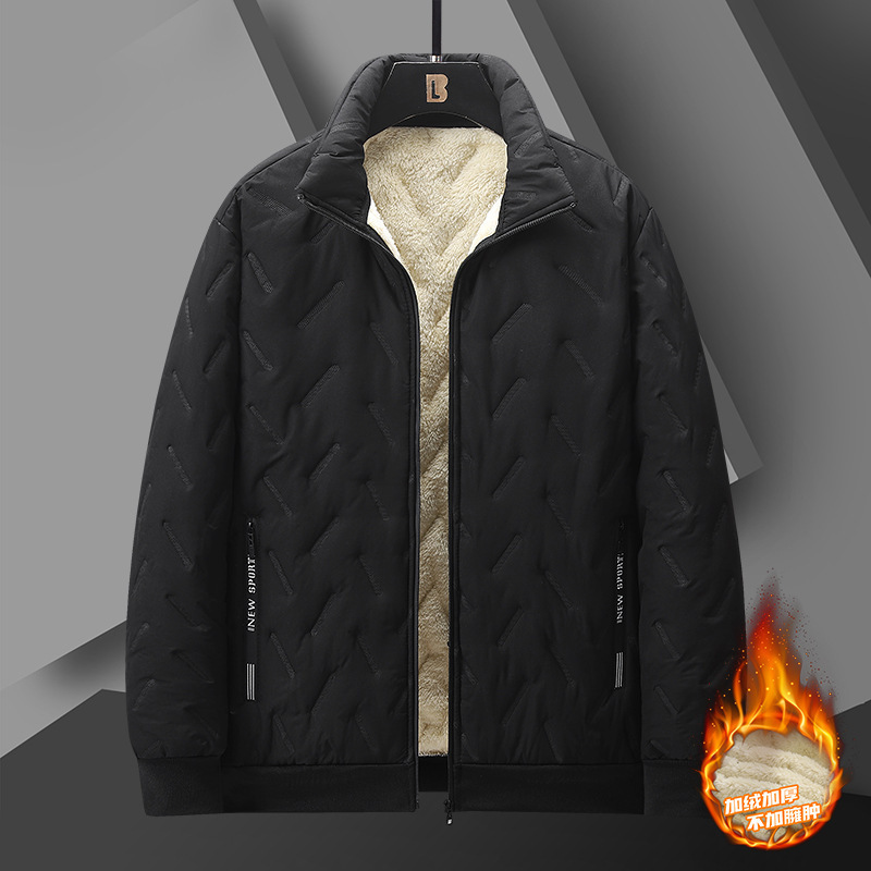 Jacket Winter Wear Plus Velvet Men's Warm Thickened Dad Jacket Stand Collar Cotton Outwear Cross-Border Cotton Outwear Loose Cashmere