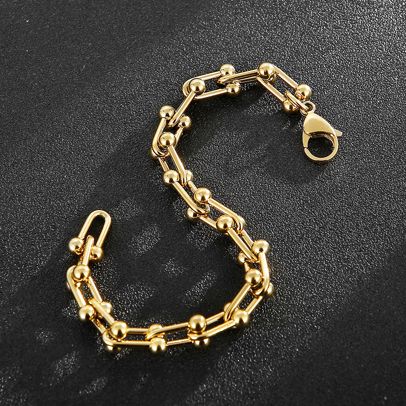 16g Weight PVD Coated Gold Plating Process 18K Real Gold Plated Plating Material Bracelets Classification 304 Stainless Steel Chain Material Daily Occasion 304 Stainless Steel Material U Shape Pattern Unisex Gender Fashion Style Waterproof Non Tarnish, Plating Craft Fashion U Shape Titanium Steel Bracelets Plating Stainless Steel Bracelets 4