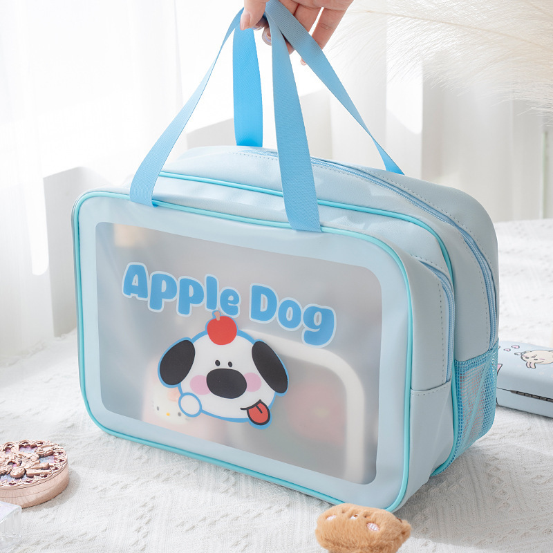 파티 개 블루 더블 레이어 건조 및 따뜻한 분리 세면도구 가방