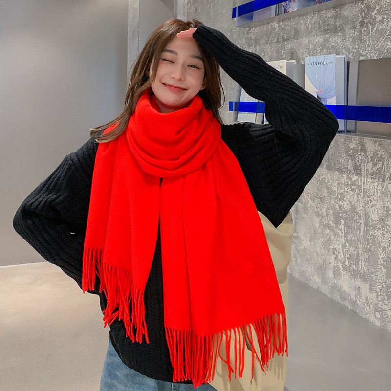 マフラーの女性の冬の新型ウールはカシミヤのマフラーの純色に似せています。|undefined