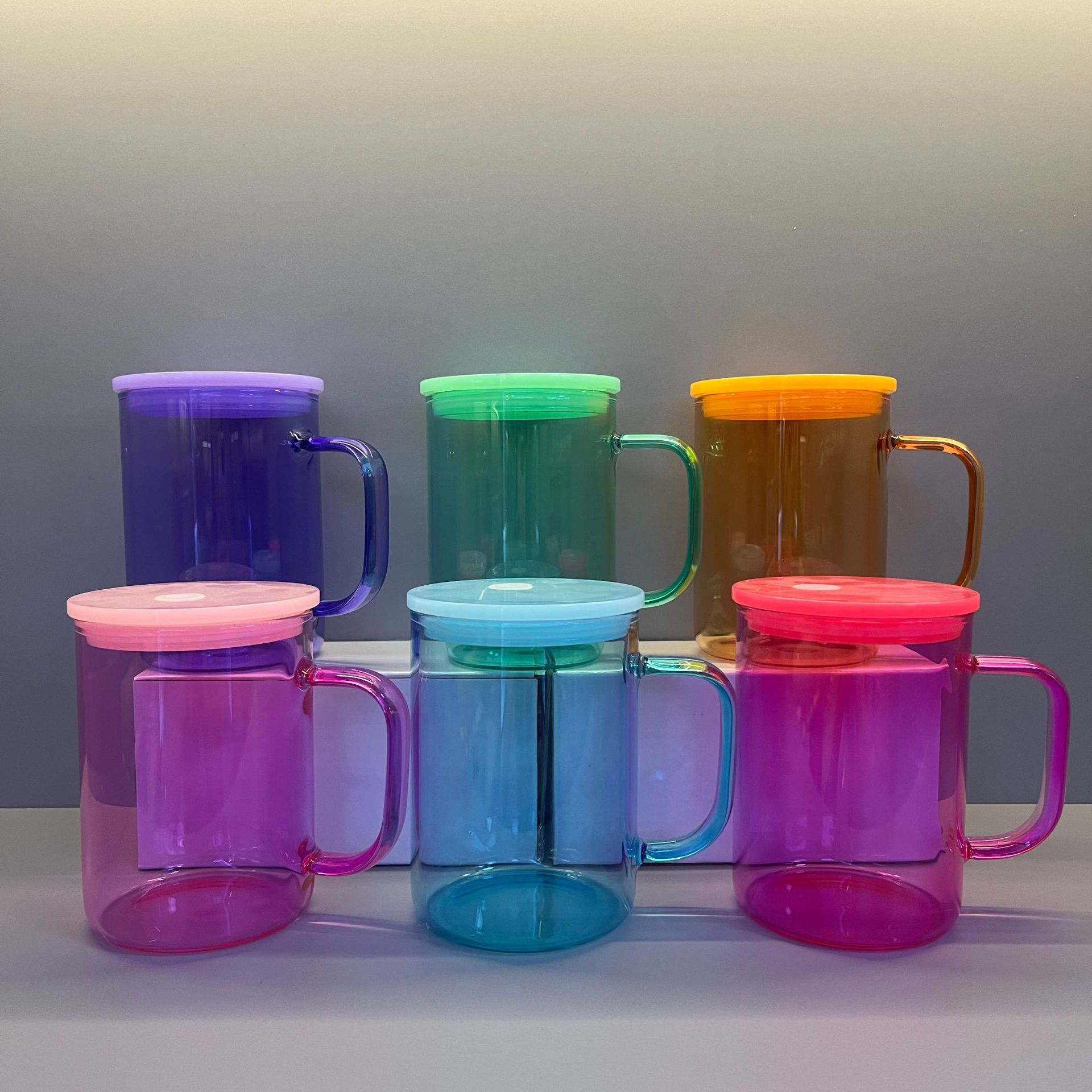 Taza de vidrio de transferencia de calor de 12oz de sublimación Taza de vidrio esmerilado Mason Taza de revestimiento Taza de vidrio con tapa de bambú