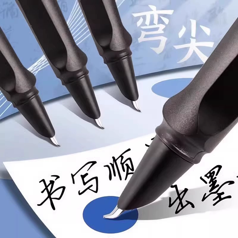 Перьевая ручка, студенческая художественная ручка, изогнутый наконечник, тонкий золотой корпус, ручка для каллиграфии для практики каллиграфии с правильной осанкой для учащихся начальной школы со сменным чернильным мешочком